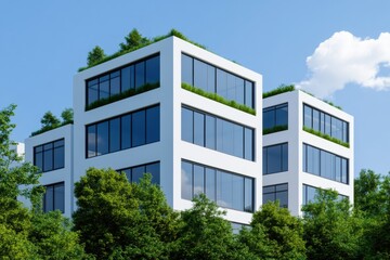 Obraz premium Modern Eco-Friendly Office Buildings Surrounded by Greenery