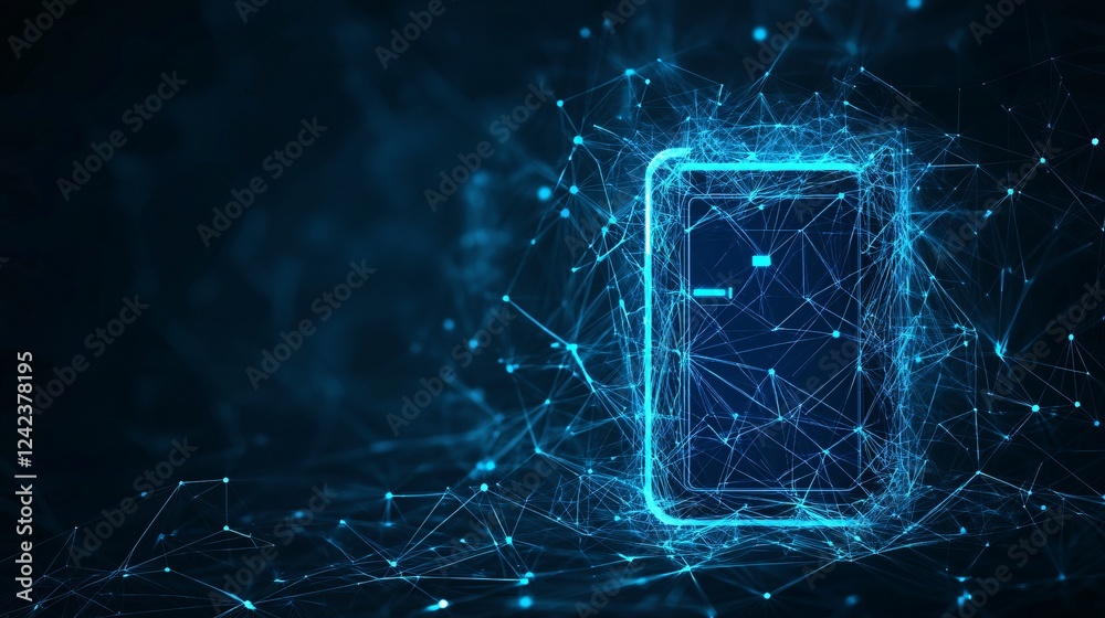 Poster abstract glowing blue network transforming a smartphone, symbolizing the power of technology
