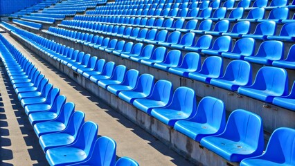 Naklejka premium Rows of Empty Blue Stadium Seats in a Brightly Lit Outdoor Arena Setting