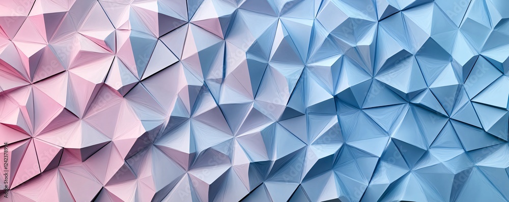 Aufkleber Pink and blue gradient colors create a three-dimensional polygonal mosaic pattern on a geometric surface