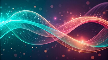 Colorful Abstract Waves With Shimmering Particles in Dynamic Motion Displaying Energy and Light