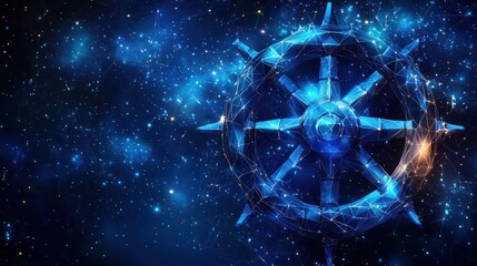 Futuristic ship wheel in space, digital art.
