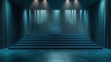 Naklejka premium Lit stairway, dark room, smoky atmosphere, event backdrop