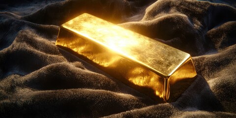 Gold bar is on a black cloth