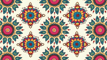Vibrant Concentric Paisley and Floral Medallion Pattern