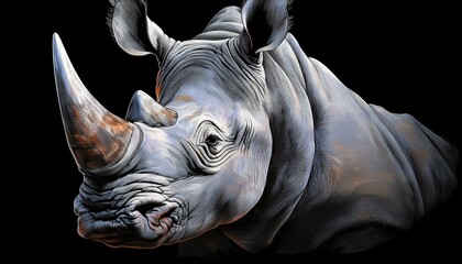 Obraz premium Javan Rhinoceros on a black background