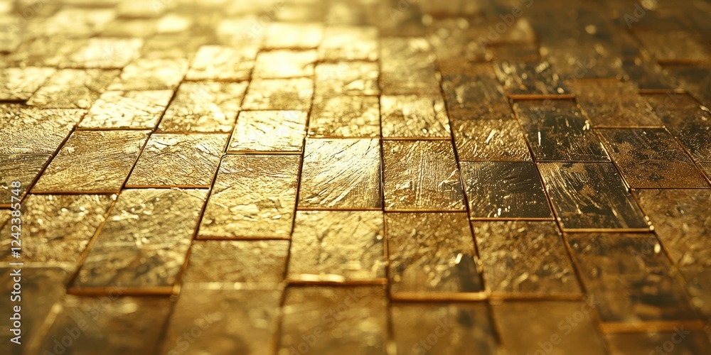 Poster Gold tile floor with a pattern of squares
