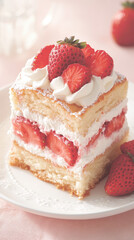 Delicious strawberry shortcake layered with whipped cream and fresh strawberries