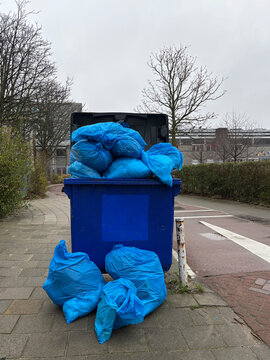 blue waste container