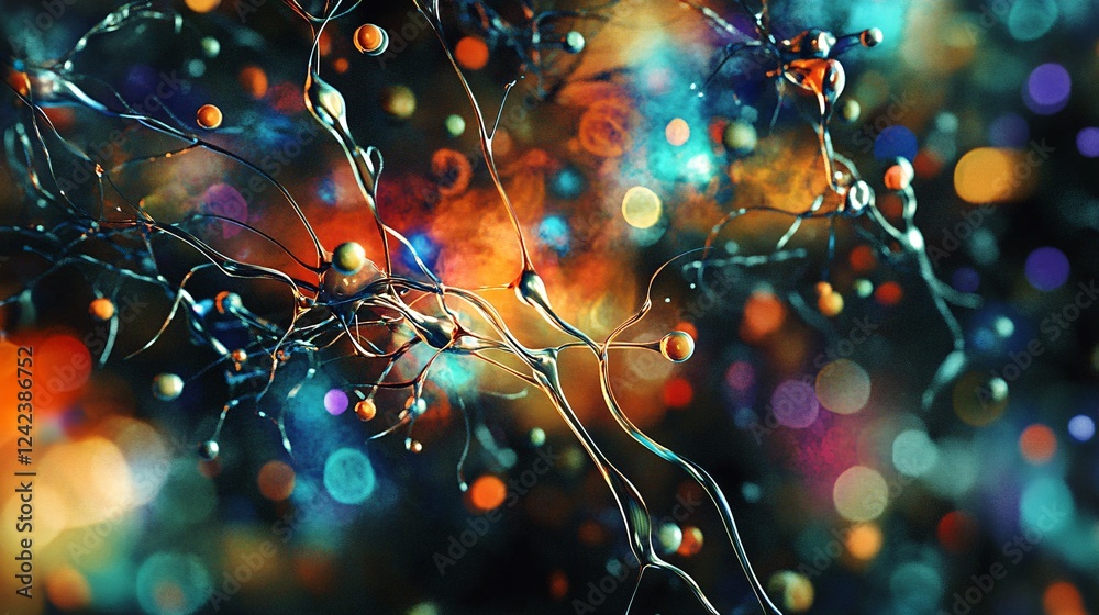 Leinwandbilder Vibrant synapses forming connections in an abstract 3d rendering of a neural network