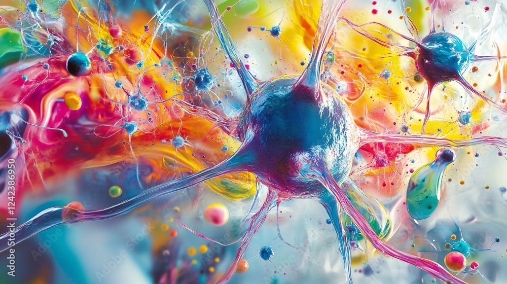 Aufkleber vibrant background with abstract neurons firing and forming connections in the brain