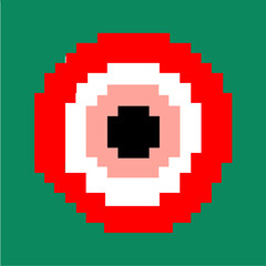 Obraz premium “Pixelated red, white, and black circular target on a green background.”