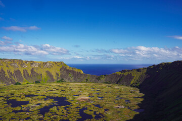 Rano Kau Volcano Crater Lake, Rapa Nui National Park, Easter Island, Chile