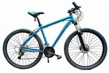 Fototapeta premium A blue mountain bike designed for off-road cycling and outdoor recreation. isolated on white background