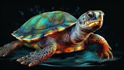 Obraz premium Freshwater Turtle on a black background