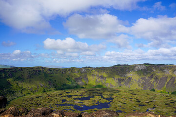 Rano Kau Volcano Crater Lake, Rapa Nui National Park, Easter Island, Chile