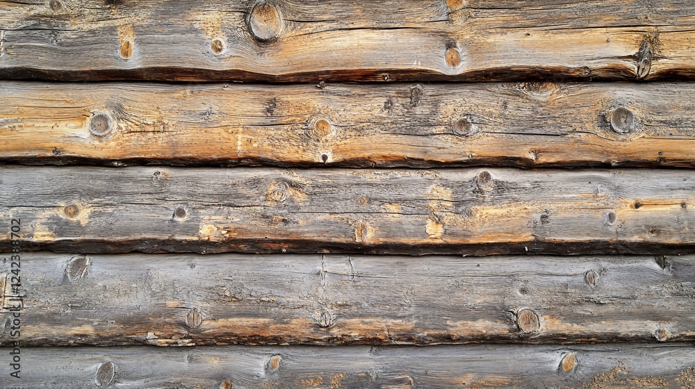 Aufkleber Aged timber wall displaying grain, knots, and texture, creating a rustic backdrop