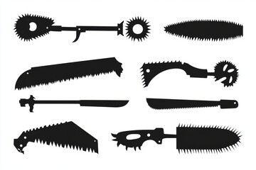 Collection of Black and White Saw and Knife Silhouettes