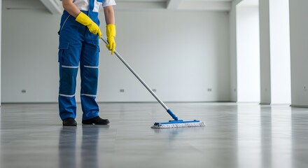 A Cleaner Mopping a Gleaming Polished Floor