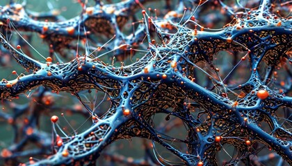 Digital network connecting complex data streams, representing artificial intelligence, machine learning, neural pathways of technological innovation