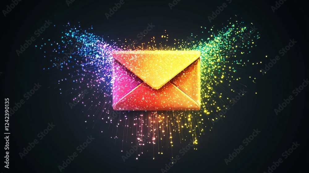 Aufkleber shining red and yellow envelope is casting vibrant sparkles against a dark backdrop
