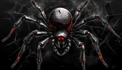 Fototapeta premium Black Widow Spider on a black background
