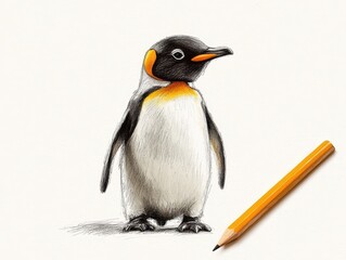 Naklejka premium Intricate pencil drawing of a penguin, study in monochrome artistry detailed