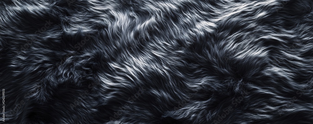 Poster abstract background with flowing long hairs in dark grey fur texture