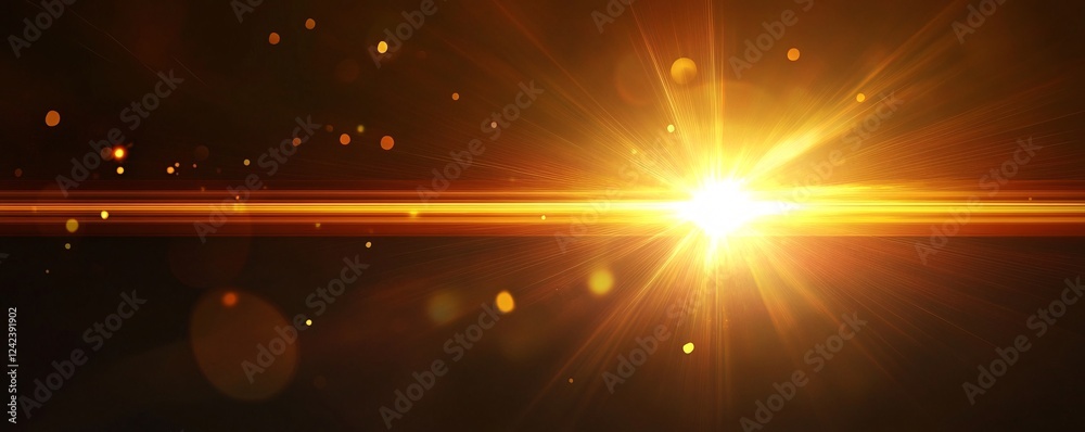 Poster Illuminated dark background with bokeh lights and a golden lens flare effect