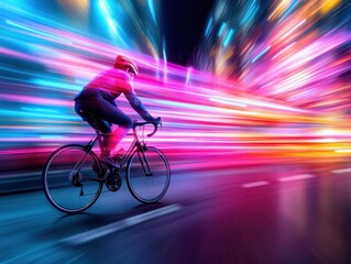 Dynamic Urban Cyclist in Vibrant Motion with Blurred Lights