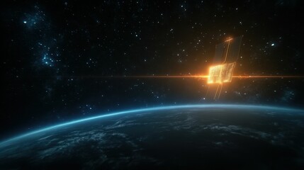 Remote hacking of a futuristic satellite interface outer space digital cosmic environment high-tech viewpoint cybersecurity concept