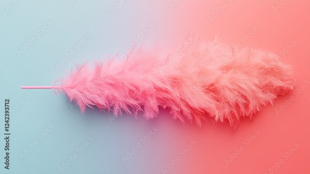 Aufkleber gradient background from light blue to light red with a pink feather duster resting on top