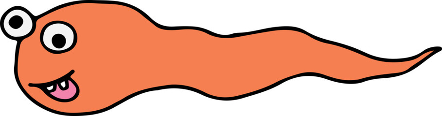 A happy flesh-colored tadpole smiles with its mouth open