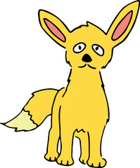 cute yellow fennec fox with big ears standing and looking at camera
