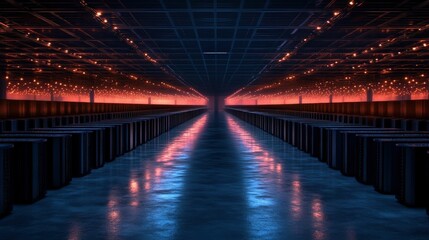 Obraz premium Cyberwarfare facility showcasing rows of advanced technology nationstates industrial environment futuristic viewpoint