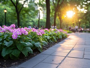 Obraz premium Lush Flower Bed in City Park Capturing Vibrancy and Natural Beauty