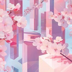 Obraz premium Abstract Geometric Design Infused with Cherry Blossom Aesthetic