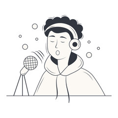 Black and White Podcast Element. Vector Illustration in Doodle Design Concept