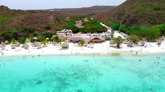 Paradise Cas Abao Beach Aerial Pan in Caribbean Curacao Island