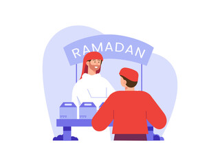 People doing shopping for Ramadan Illustration. Fasting ramadan illustration. Flat vector illustration concept.