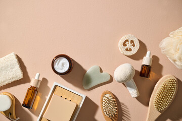 Flat Lay of Natural Skincare Products and Accessories