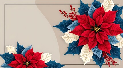 An elegant handmade poinsettia paper craft arrangement featuring detailed red, white, and blue petals, perfect for Christmas decor, seasonal crafts, and festive interior design inspiration.

