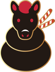 年賀2026　年賀状2026　馬　午　土鈴　鏡餅　正月飾り　干支　かわいい　デザイン　イラスト素材