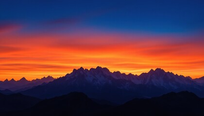 Spectacular sunset over mountain range with vibrant sky colors