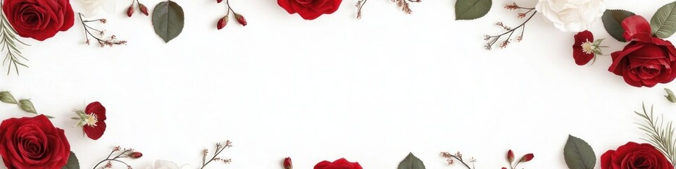 Obraz premium Red and White Rose Floral Frame on White Background