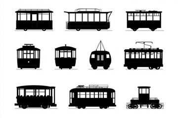 Vintage Tram Silhouettes - Different Types and Views