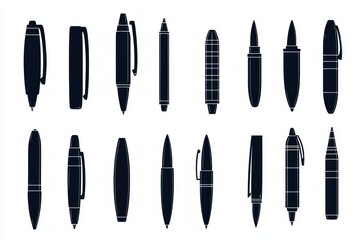 Various Pen Silhouettes - Modern Office Supplies Design