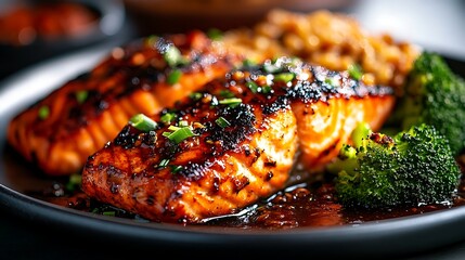  Photo of a Plate with Grilled Salmon, Broccoli, and Ancient Grains for a Nutritious Meal
