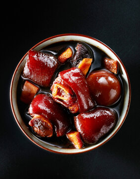 Closeup of homemade sweet and sour pork knuckle snack