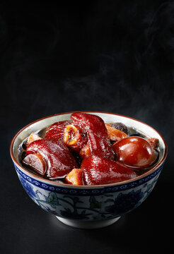 Closeup of homemade sweet and sour pork knuckle snack